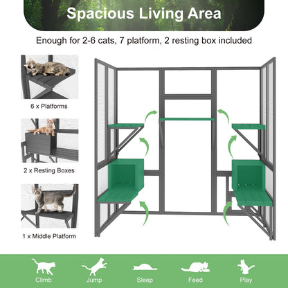 TIMHAKA Cat Catio, Large Cat House Outdoor, Outside Cat Enclosure with Sunshine Panel Roof and Waterproof Cover, Wooden Cat Cage with 7 Platforms & 2 Resting Box, Walk in Feral Cat Shelter, 7 - WoodArtSupply