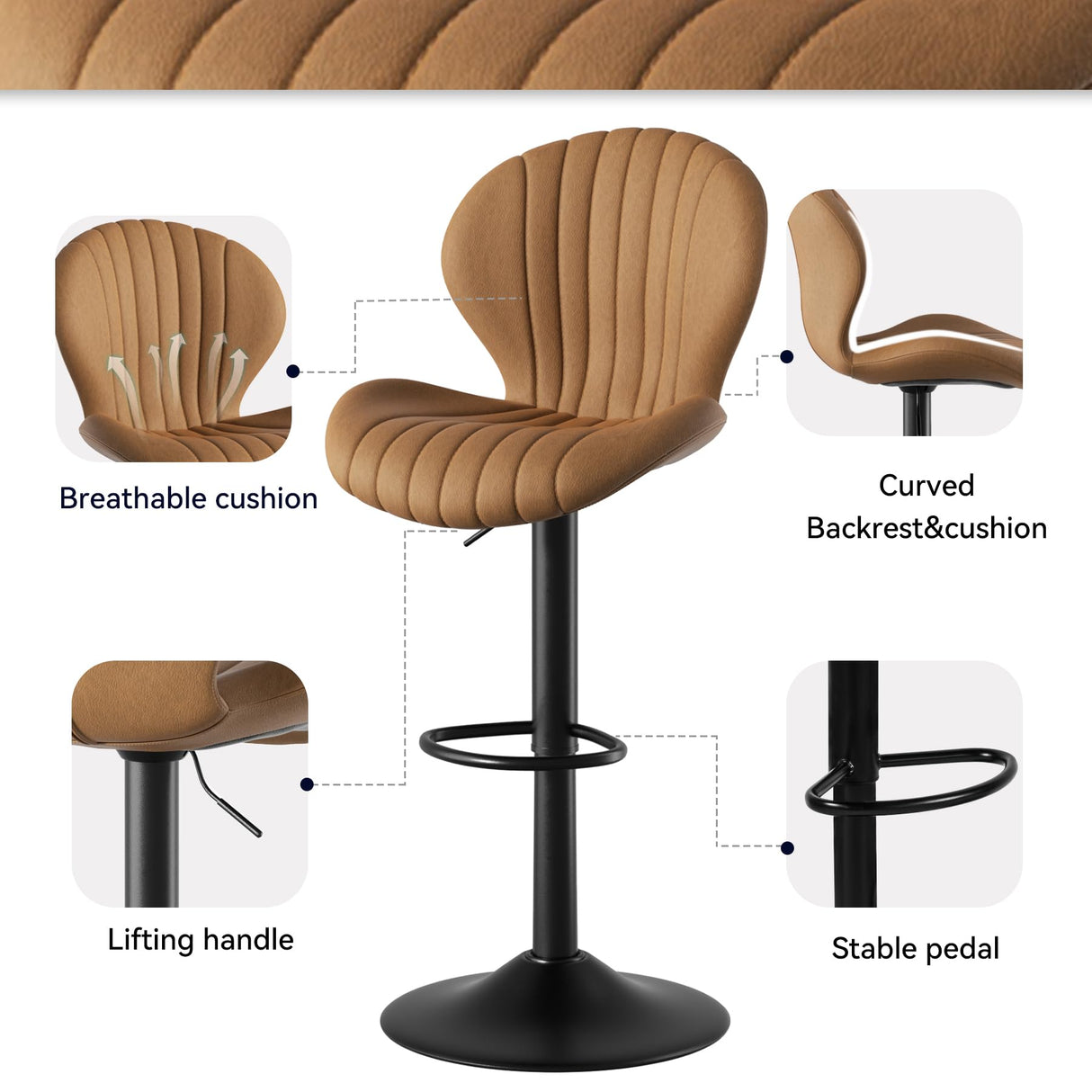 Nalupatio Bar Stools Set of 2 Modern Swivel Bar Chairs, Barstools Counter Height with High Backrest, Easy 3-5 Minute Assembly for Bar, Kitchen, Dining Room Brown Nalupatio