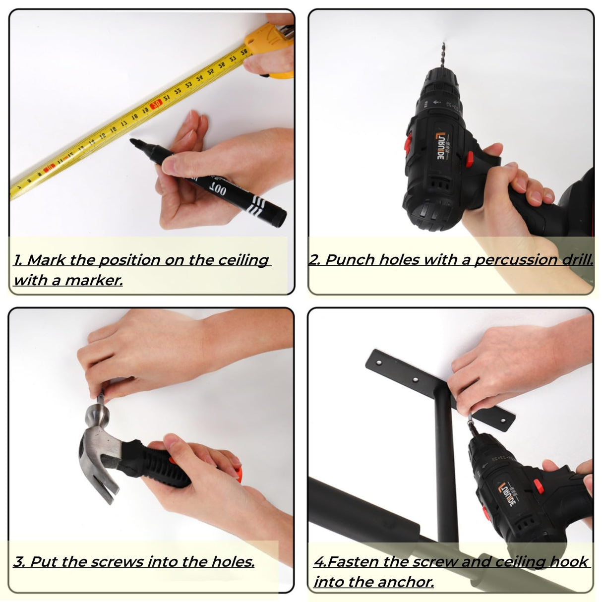 Tlence 4 Pack Overhead Garage Storage Hooks, 16.5" Heavy Duty Ceiling Mount Hangers, Double T-Bar Metal Ladder Ceiling Racks, Hanging for Bike, Pipe Lumber, Fishing Rod, Sports Equipment Tlence