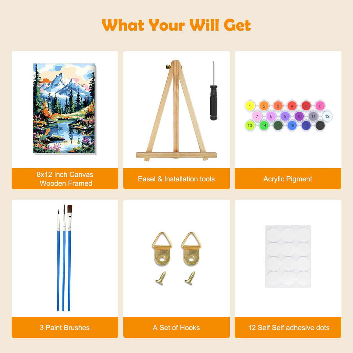 MOGTAA Mountains Lake Paint by Numbers Kit for Adults Beginners with Frame, Landscape Adult Paint by Number Kits on Canvas with Easel, Easy DIY Oil Painting Kits for Home Decor, 8x12in MOGTAA