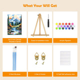 MOGTAA Mountains Lake Paint by Numbers Kit for Adults Beginners with Frame, Landscape Adult Paint by Number Kits on Canvas with Easel, Easy DIY Oil Painting Kits for Home Decor, 8x12in MOGTAA