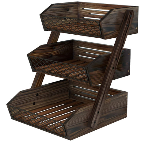 Dorhors Fruit Basket for Kitchen, 3 Tier Fruit Bowl for Kitchen Counter,Wooden Fruit Holder for Kitchen Countertop Dorhors