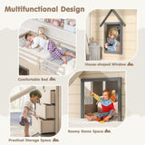 KOMFOTT Twin Low Loft Bed with 3 Storage Drawers & Underneath House, Wood Loft Bed with Slide, Ladder, Guardrails & Under-Bed Play Space, Kids Twin Loft Bed for Girls & Boys, No Box Spring Needed KOMFOTT