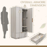 Yechen 64" Fluted Armoire Wardrobe Closet with Doors and Drawer, Wooden Wardrobe Cabinet with Adjustable Shelve, Modern Small Armoires for Hanging Clothes Coats for Bedroom, White Grey Yechen