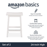 Amazon Basics Solid Wood Saddle-Seat Kitchen Counter Barstool with Footrest, Easy Assembly - 24-Inch Height - White - Set of 2 Amazon Basics