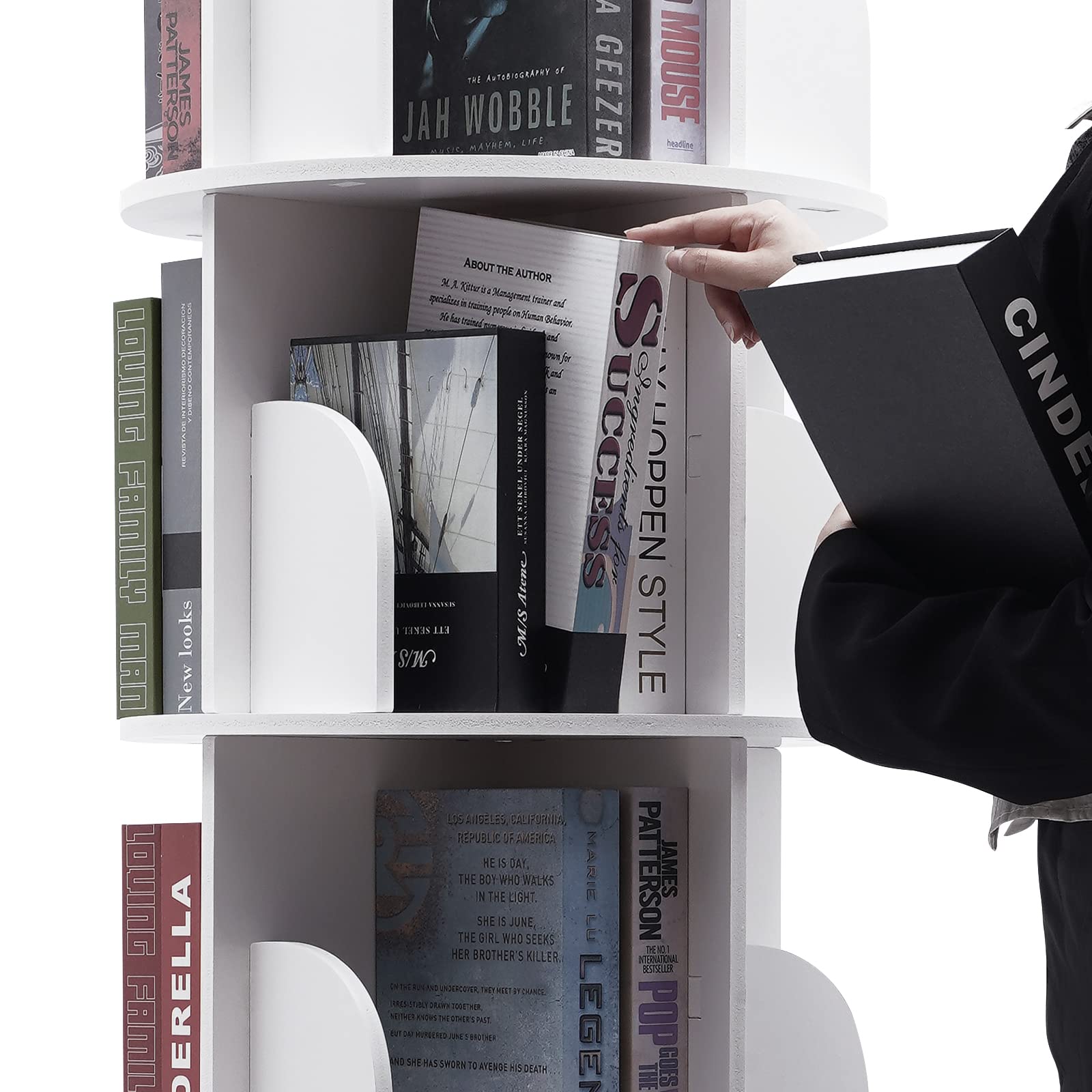 ZAWAYINE 5-Tier 360° Rotating White Bookshelf for Stylish Storage and Display - WoodArtSupply