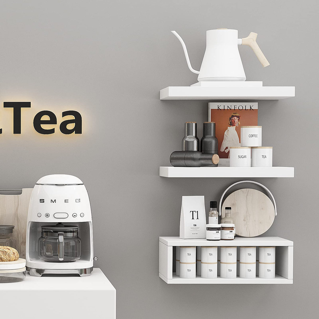 RANK Bathroom Shelves Over Toilet - Wall Mounted Floating Shelves Toilet Paper Storage Small White Decor Shelf 16 inch Set of 3 RANK