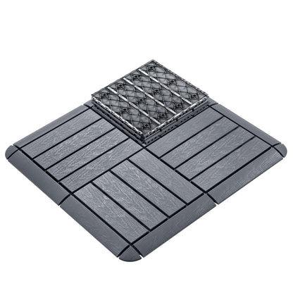 Toemics 6 Pack Interlocking Deck Tiles with 10 Transition Edge Kits 11.8"x11.8" Patio Floor Tiles Waterproof Outdoor Flooring Pallets Covering for Backyard, Shed, Basement, Dark Grey