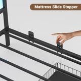 Hasuit Twin Corner Bed Frame with Storage Drawers, Twin Size Bed with Fence, Teenagers/Kids Bed Unit with Charging Station and LED Light, Black Modern Daybed Reversible Left or Right Hasuit