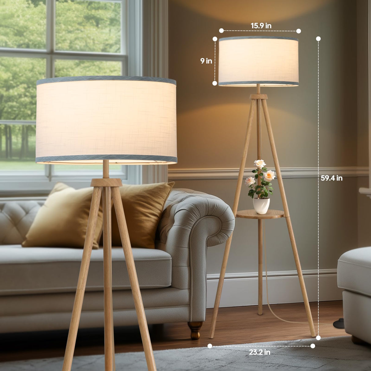 EOEYYOYB Floor Lamp with 3 Light Modes Adjustable– Wood Tripod Floor Lamp Modern LED Standing Lamp with Dimmable Brightness, Perfect for Living Room, Bedroom, and Office, Burlywood EOEYYOYB