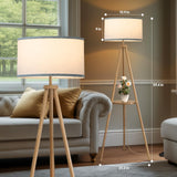 EOEYYOYB Floor Lamp with 3 Light Modes Adjustable– Wood Tripod Floor Lamp Modern LED Standing Lamp with Dimmable Brightness, Perfect for Living Room, Bedroom, and Office, Burlywood EOEYYOYB