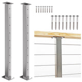 Deck Man 2 Pack Stainless Steel Cable Railing Posts 36inch Level Line Intermediate Post(2×2") for Deck Cable Railing System (Silvery, 36IN) Deck Man