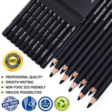 MARTCOLOR Charcoal Pencils for Drawing, 10 Pieces (S-Soft, Ex-Soft, Soft, Medium, & Hard) Black Charcoal Pencils for Sketching, Shading, Blending MARTCOLOR