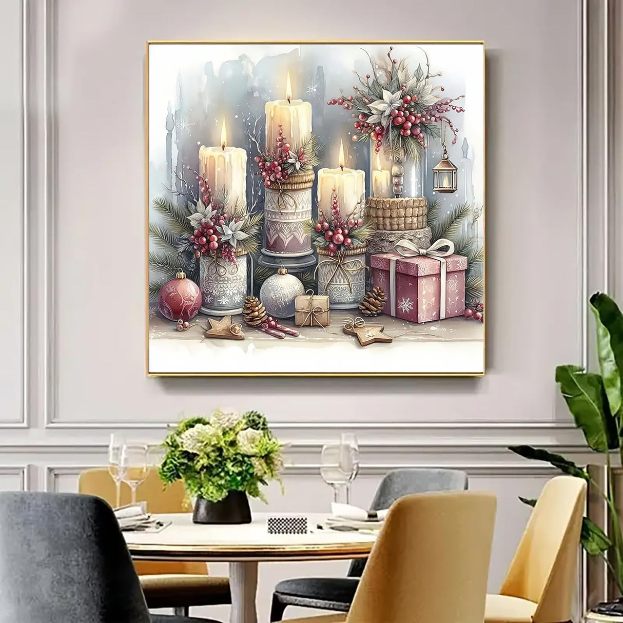 Christmas Candle Holly Ball Diamond Art Kits for Adults, 5D Diamond Painting Kits for Adults Beginners, DIY Full Round Drill Diamond Dot Painting Gem Art Kits for Adult, Home Wall Decor 13.8x13.8 Inch VCLKDIY