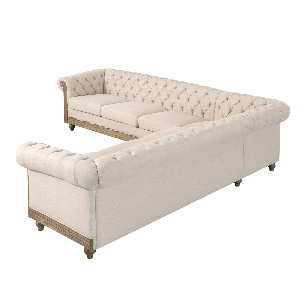 Ball & Cast 104" Sectional Couch L Shape Sofa W/Wood Legs,Leather Corner Couch W/Tufted Backrest & Metal Rivets,6 Seat Sofa W/Rolled Arm,for Living Room,Apartment,Office,Beige Ball & Cast
