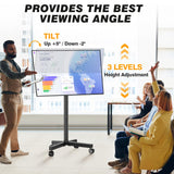 5Rcom Rolling TV Stand, Movable TV Stand with Apple TV/Roku Ultra Mount for 23-60 Inch TVs, Tilt/Height Adjustable Mobile TV Cart with Wheels Holds up to 88 lbs for Home Office, MAX VESA 400x400mm 5Rcom