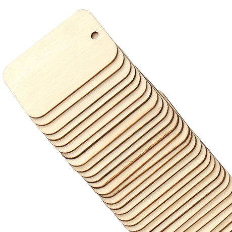 JAPCHET 200 PCS Wood Gift Tags Blank, 2.24 x 1.26 Inch Unfinished Wood Tags with Hole and 65 FT Hemp Rope, Blank Wood Tags for Hanging, DIY Craft and Home Decoration JAPCHET