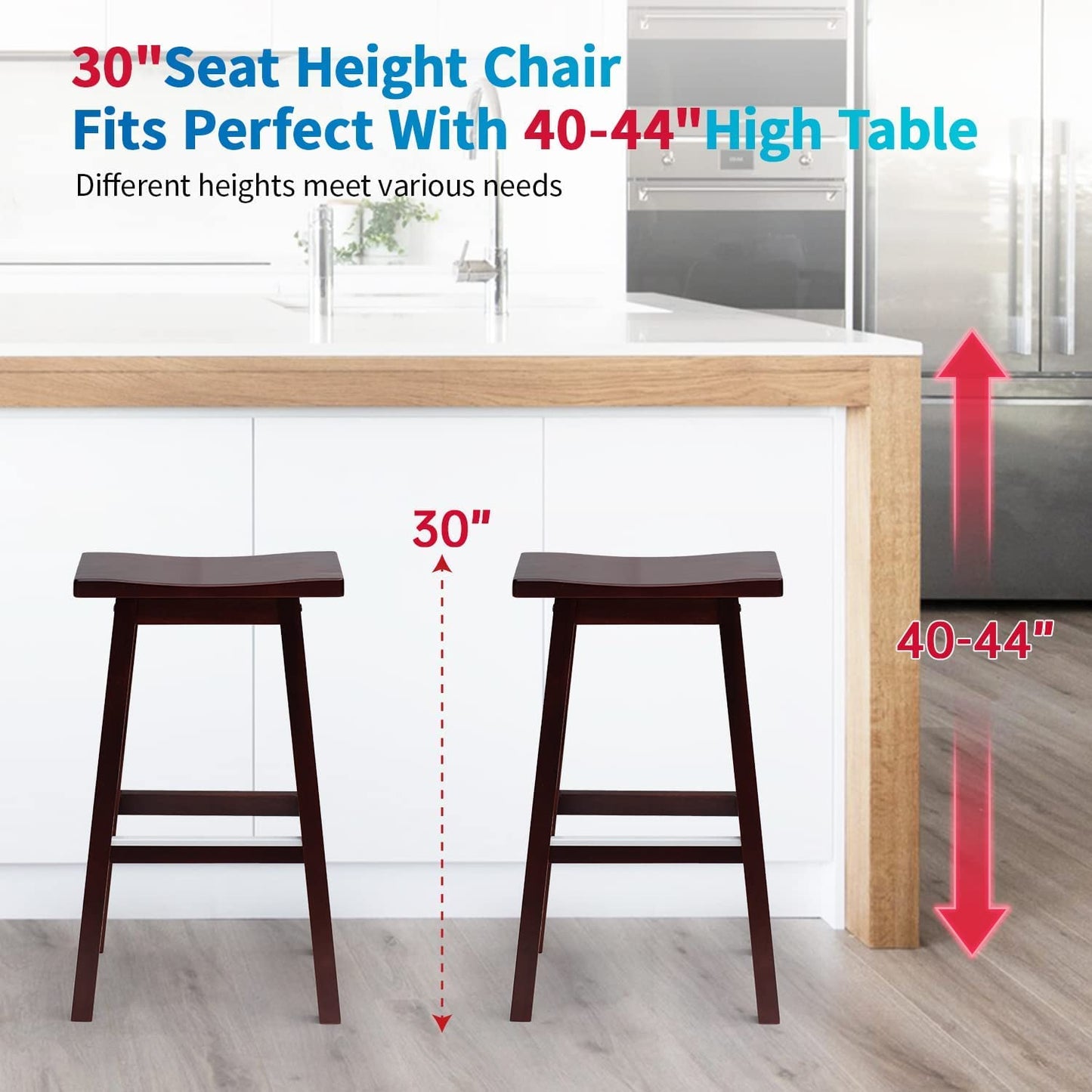Capacmkseh Solid Wood Saddle-Seat Kitchen Counter Barstools Set of 2, 30-Inch Height, Counter Height Bar Stools Wooden Stool Saddle Chair Tall Stool