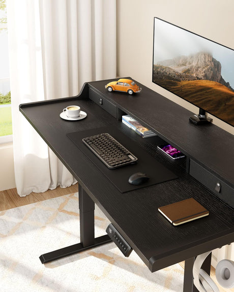 ErGear Electric Standing Desk with Drawers, 48″ x 24″ Gaming Desk with Monitor Stand, C-Clamp Mount Compatible, Home Office Height-Adjustable Desk with Storage Shelf, 4 Preset Heights, Black, EGESD36B ErGear