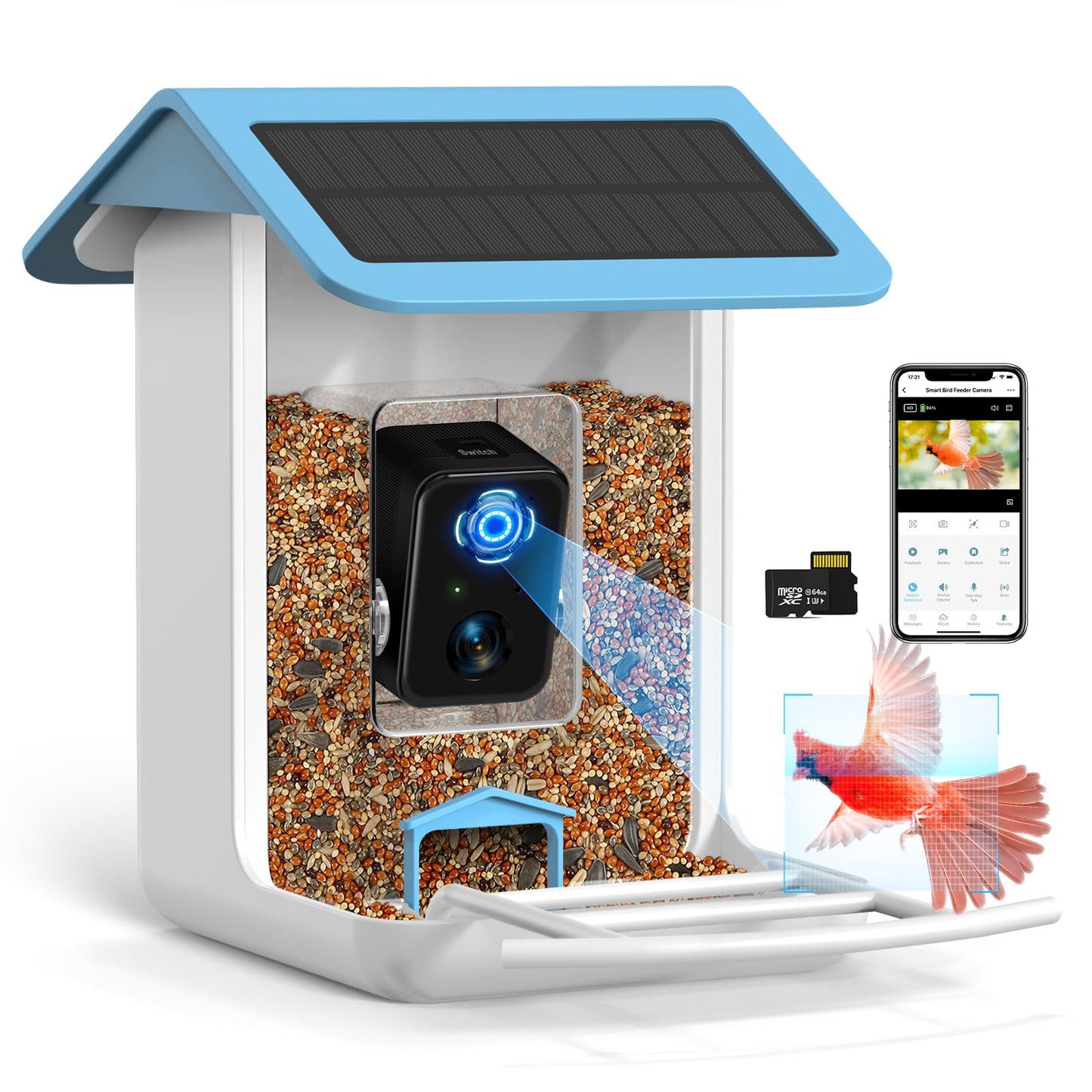 BROAIMX Smart Bird Feeder Camera, Free AI Forever, 1080P HD Camera Auto Capture Bird Videos & Solar Panel, App Notify When Birds Detected, Bird House - WoodArtSupply