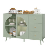 FACBOTALL Coffee Bar Cabinet with Fluted Glass Door, Modern Cream Style Buffets & Sideboards with Wine Glass Rack, Buffet Cabinet with Storage for Dining Room, Living Room, Green FACBOTALL