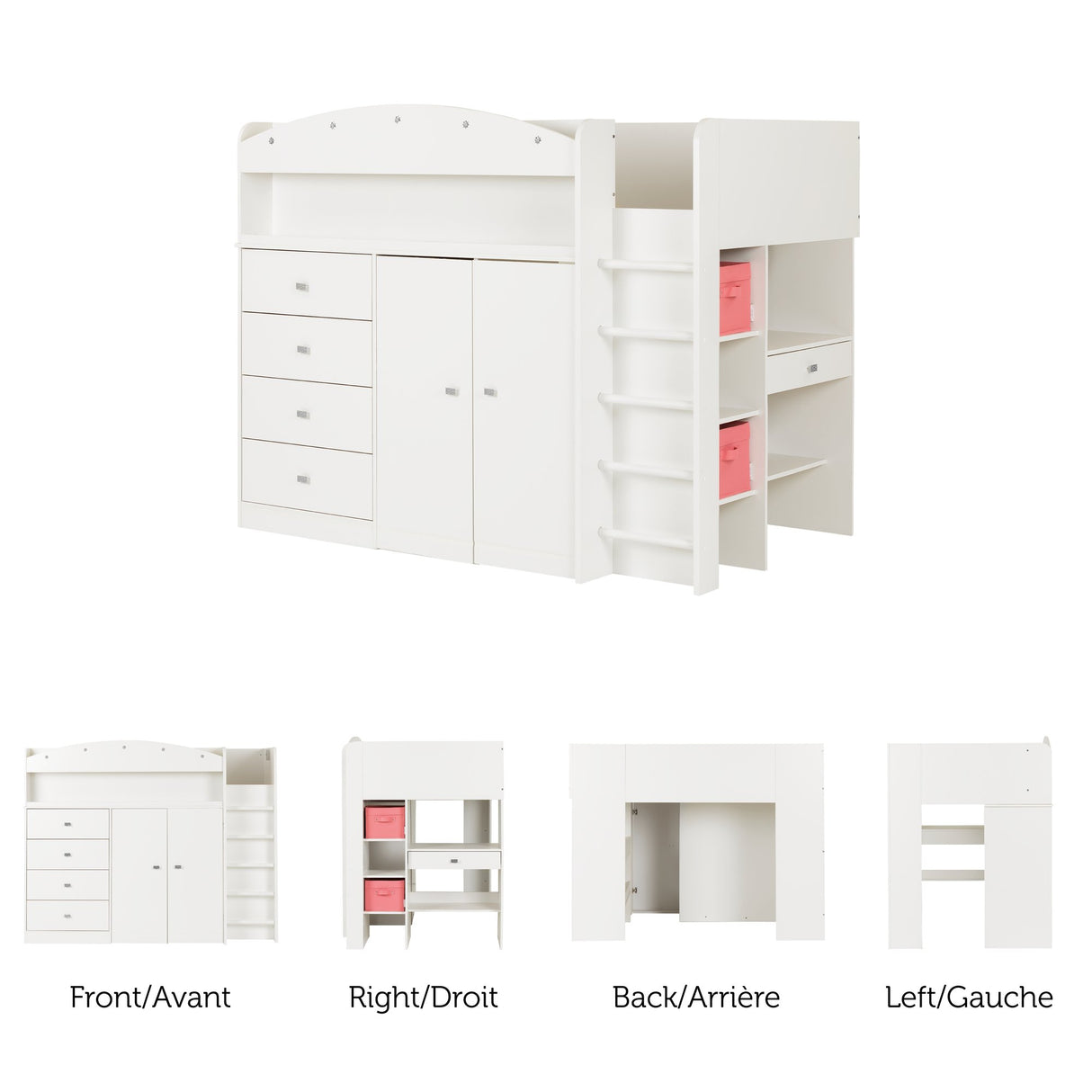 South Shore Tiara Loft Bed with Desk, Twin South Shore