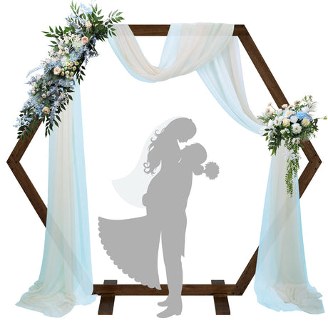 AZAMIA Wedding Arch Backdrop Stand Wooden Wedding Arches for Ceremony, Hexagon Wood Garden Beach Arbor Frame for Wedding Party Decorations (Dark Brown, Heptagon Shape) AZAMIA