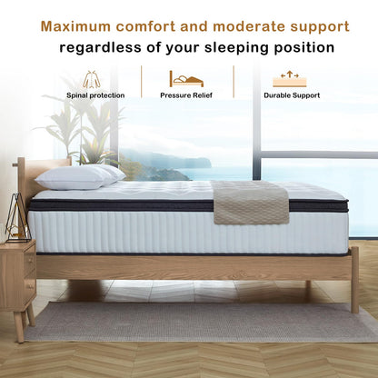 Tegeniss Queen Mattress, 12 Inch Queen Size Mattress in a Box,Memory Foam Hybrid Mattress,with Individual Pocket Spring for Motion Isolation & Silent Sleep, Pressure Relief,Plush Firmness.