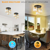 foucasal Semi Flush Mount Ceiling Light 3-Light Black Flush Mount Ceiling Light Fixture with K9 Crystal Shades, Industrial Kitchen Ceiling Light for Hallway Entryway Bedroom, E26 Socket foucasal
