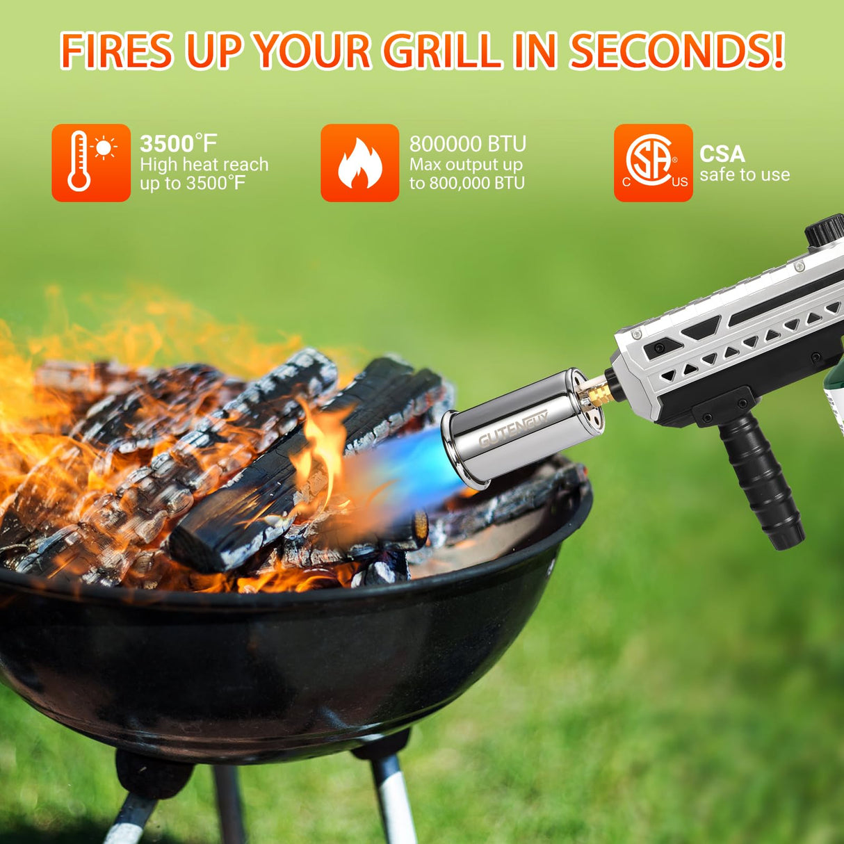 Gutenguy Powerful Propane Grill Torch Gun, Sous Vide Torch With Adjustable Flame, Flame Torch Thrower Gun Charcoal Lighter for BBQ, Campfire, Searing Steak, Cooking (Tank Not Included) Gutenguy