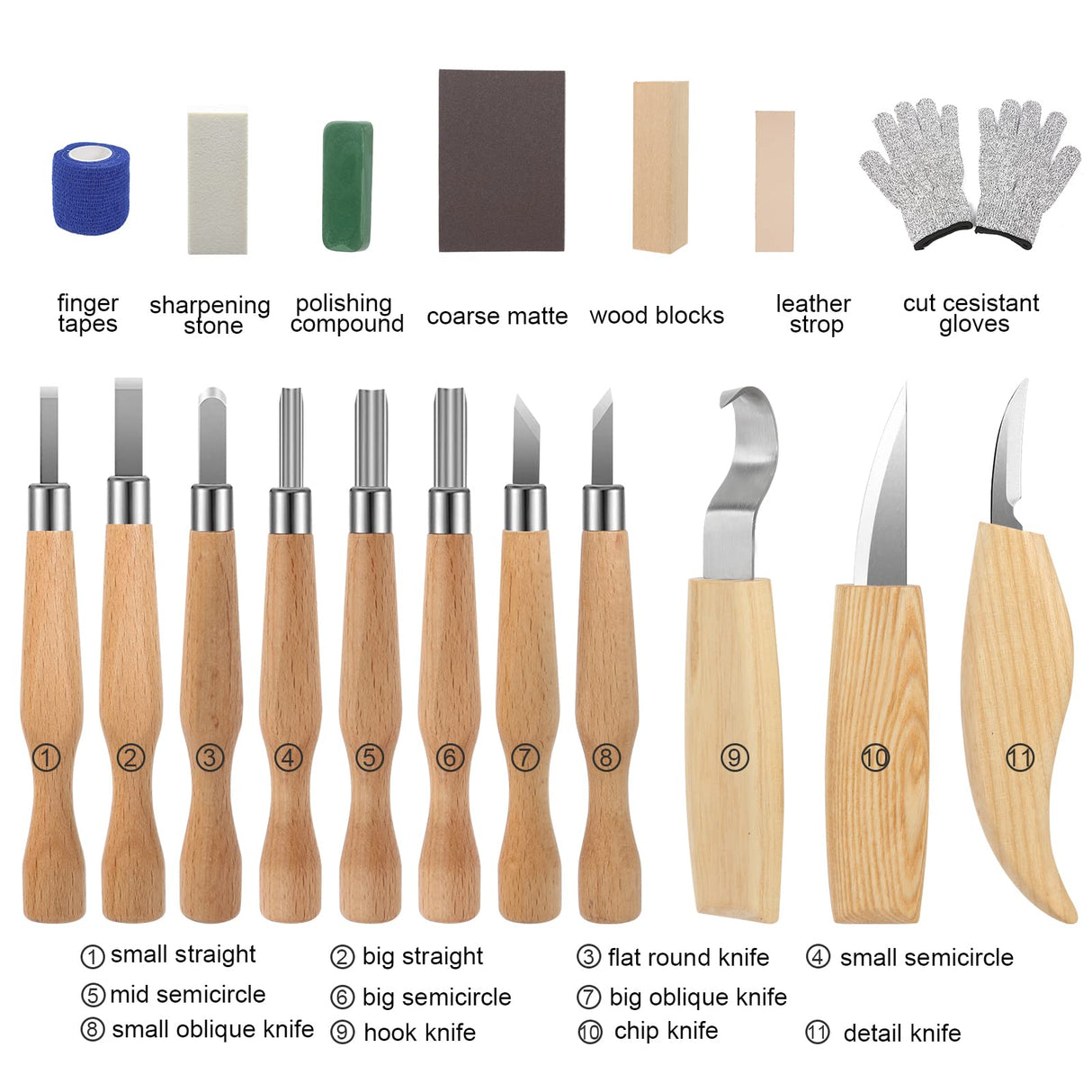 Wood Whittling Kit, 22-in-1 Wood Carving Tools Kit With 11pcs Wood Carving Knives & 4pcs Basswood Wood Blocks, Whith Cut Resistant Gloves & Carving Accessories, Wood Whittling Knife Kit for Beginners QJIUBA