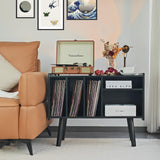 Record Player Stand with Vinyl Storage Holds Up to 300lb, Large Record Player Table Cabinet for Album Storage with Holder Vinyl Display Shelf, Wood Turntable Stand for Bedroom Living Room (Black) LKKRO