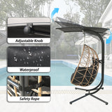 Jadoxy 2 Person Hanging Egg Chair with Canopy, Outdoor Rattan Swing Hammock Basket Chair with Soft Cushion, Wicker Egg Chair for Outdoor Patio, Balcony, Garden (Black) Jadoxy