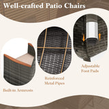 HAPPYGRILL 7 Piece Patio Rattan Dining Set Outdoor Wicker Chair & Table Set, Acacia Wood Tabletop & Armrests, Seat Cushions Included, Space-Saving Dining Set for Poolside Backyard Garden HAPPYGRILL