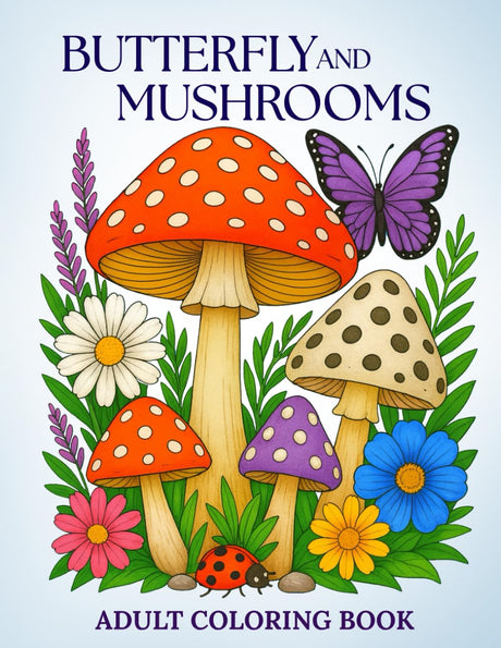 Butterfly Coloring Book for Adults: Large Print Butterflies & Mushrooms with Flowers, Fungi and Botanical Designs – 50 Relaxing Single-Sided Pages, No ... books for adults and kids of all ages) WoodArtSupply