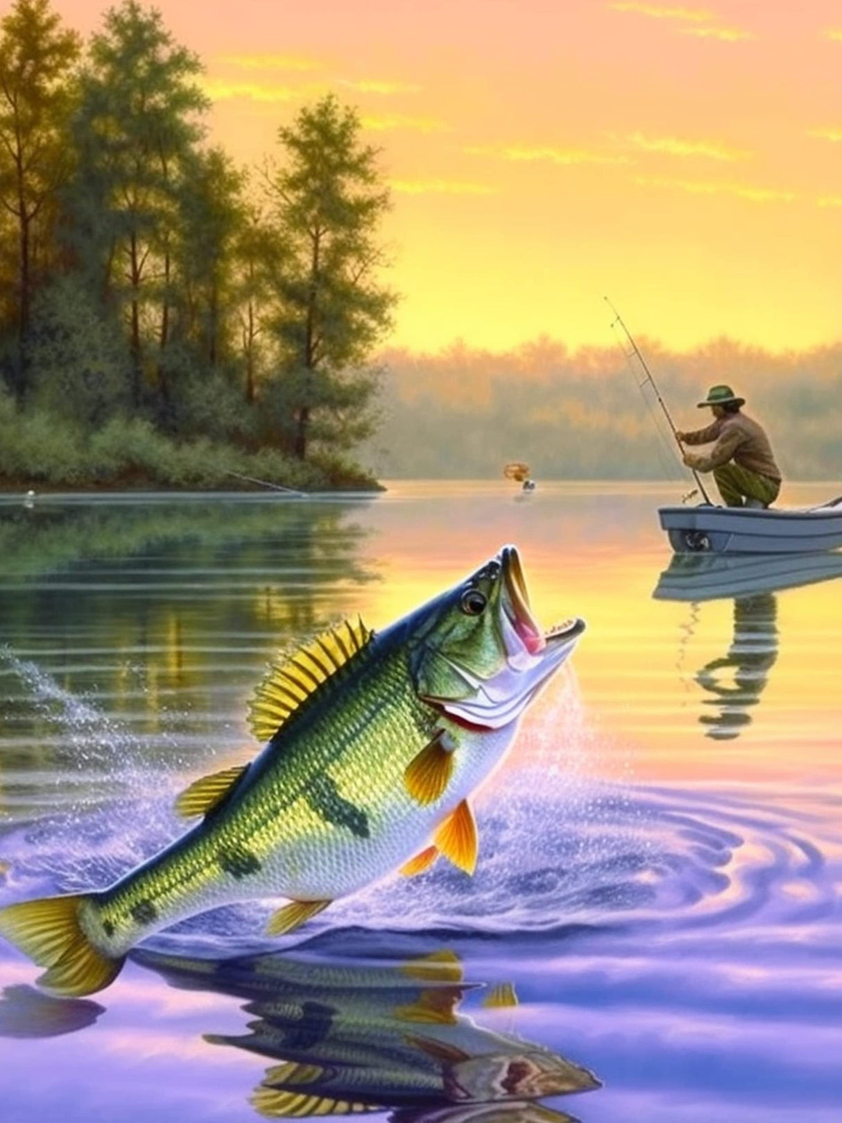 VAIIEYO Diamond Art Kits for Adults Fish, Diamond Painting Fishing Animal Full Drill Round Rhinestone Craft Canvas for Home Wall Decor Gift 12x16 inch VAIIEYO