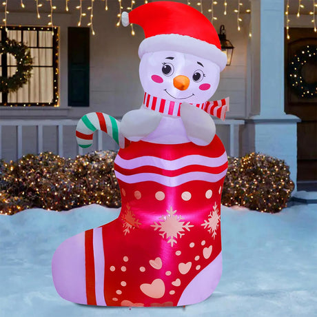 Juegoal Christmas Inflatables Outdoor Decorations, 5FT Inflatable Snowman in Xmas Stocking, Lighted Blow Up Snowman Standing on Christmas Socks with Built in Lights for Holiday Lawn Yard Garden Decor Juegoal