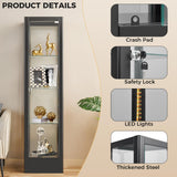 BECHAEO Glass Display Cabinet with LED Light and Lock, 63" Curio Storage Cabinet, 4-Tier Tempered Glass Adjustable Shelves, Metal Display Case for Living Room Playroom Office (Black) BECHAEO