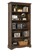 TVU 5-Tier Wooden Bookshelf, 65 Inch Tall Bookshelf with Storage, Floor Standing Modern Style Display Bookcase for Living Room, Office, Study Room, Entryway, Brown TVU