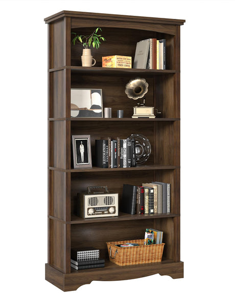 TVU 5-Tier Wooden Bookshelf, 65 Inch Tall Bookshelf with Storage, Floor Standing Modern Style Display Bookcase for Living Room, Office, Study Room, Entryway, Brown TVU