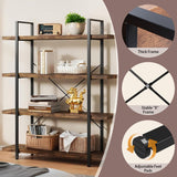 VKUCI 4 Tier Book Shelf, 47'' Wide Wood Industrial Bookshelf, 120lbs Shelf Capacity, Open Storage Shelves, 55'' Tall Heavy Duty Display Shelving, Rustic Brown Bookcase for Bedroom,Living Room,Office VKUCI