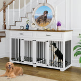 DAWNSPACES Furniture Style Dog Crate, 72" Large Wooden Dog Kennel with Drawers & Divider, Heavy Duty Indoor Dog Cage with Double Rooms for Large Medium Small Dogs, White DAWNSPACES