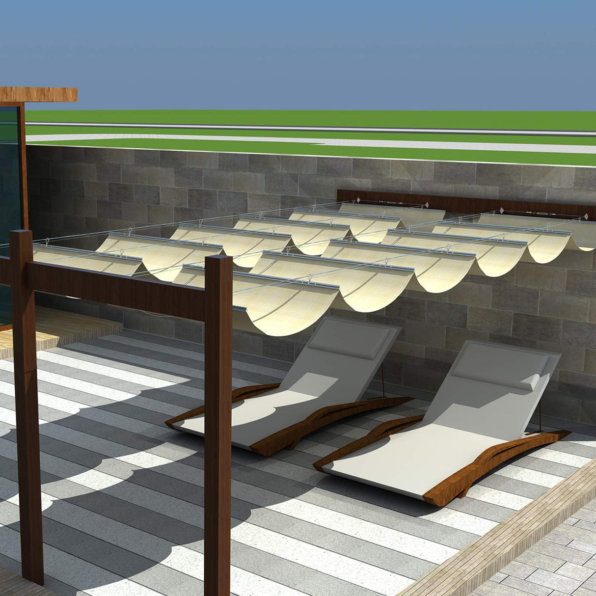 Windscreen4less 4' x 16' Retractable Sun Shade Canopy Cover Sliding Wave Shade Sail for Pergola Patio Deck Yard Gazebo Outdoor (Beige) Windscreen4less