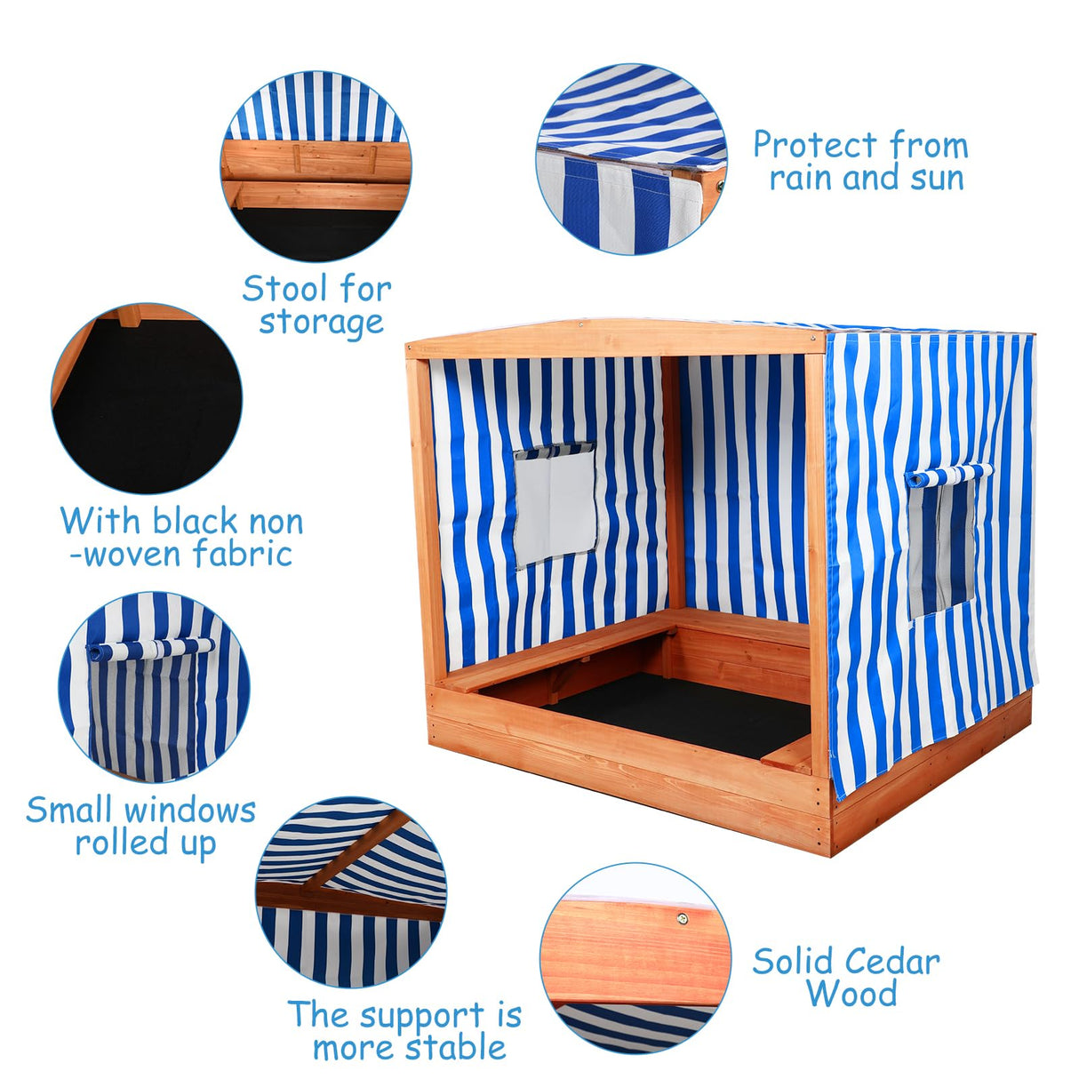 Kids Large Wooden Sandbox with Cover for Backyard,Sand Box with Rainproof and 3 Bench Seats,Outdoor Playhouse Cedar Wood,Sand Protection,Bottom Liner(58 Inch) Agitree