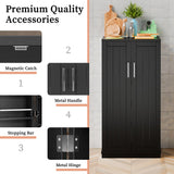 Meilocar 47in Kitchen Pantry Cabinet, Wood Kitchen Storage Pantry Cabinets Freestanding Pantry Cabinet with Doors & Adjustable Shelves, Pantry Cabinet for Kitchen, Living Room, Black Meilocar