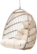RADIATA Foldable Hanging Egg Chair Without Stand, Rattan Swing Chair with Cushion and Pillow, Wicker Hammock Chair for Indoor Outdoor Bedroom Patio Garden (Beige) RADIATA