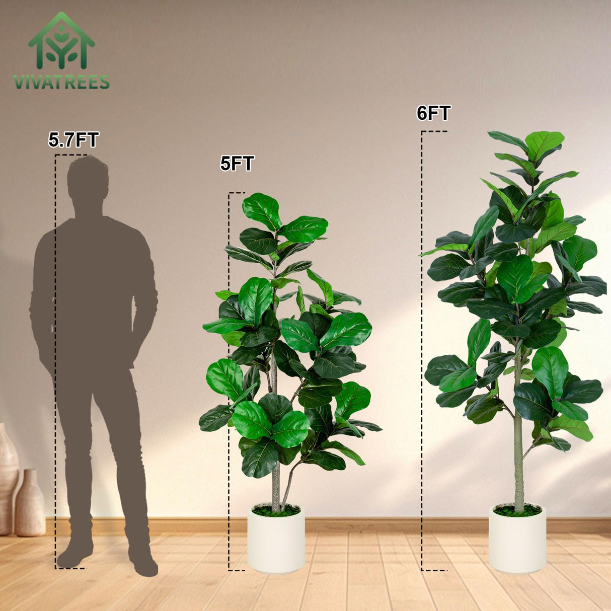 VIVATREES 6FT Fiddle Leaf Fig Artificial Tree with White Planter Pot,Faux Floor Plant, Indoor and Outdoor Fake Plants for Home Office Decor VIVATREES