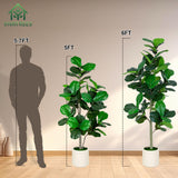 VIVATREES 6FT Fiddle Leaf Fig Artificial Tree with White Planter Pot,Faux Floor Plant, Indoor and Outdoor Fake Plants for Home Office Decor VIVATREES