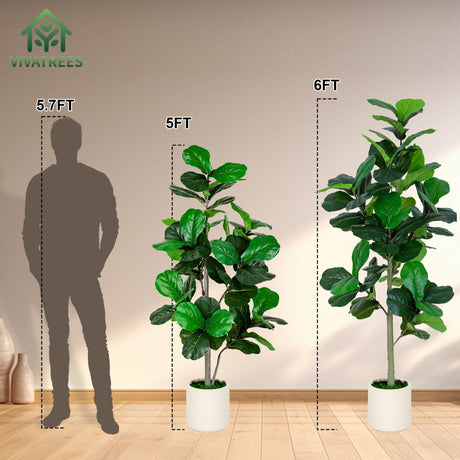 VIVATREES 6FT Fiddle Leaf Fig Artificial Tree with White Planter Pot,Faux Floor Plant, Indoor and Outdoor Fake Plants for Home Office Decor VIVATREES
