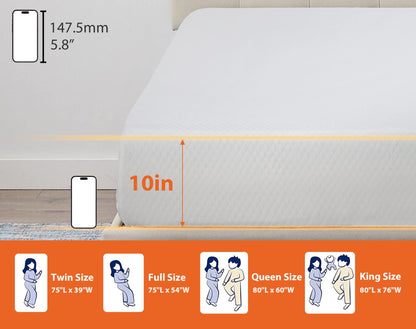 Twin Mattress, 5/6/8/10/12 Inch Medium Firm Mattress Memory Foam Mattress for Cool Sleep & Pressure Relief, Certipur-Us Certified Twin Bed Mattress, Twin Size Mattresses Bed in a Box, (Twin, 10 Inch)